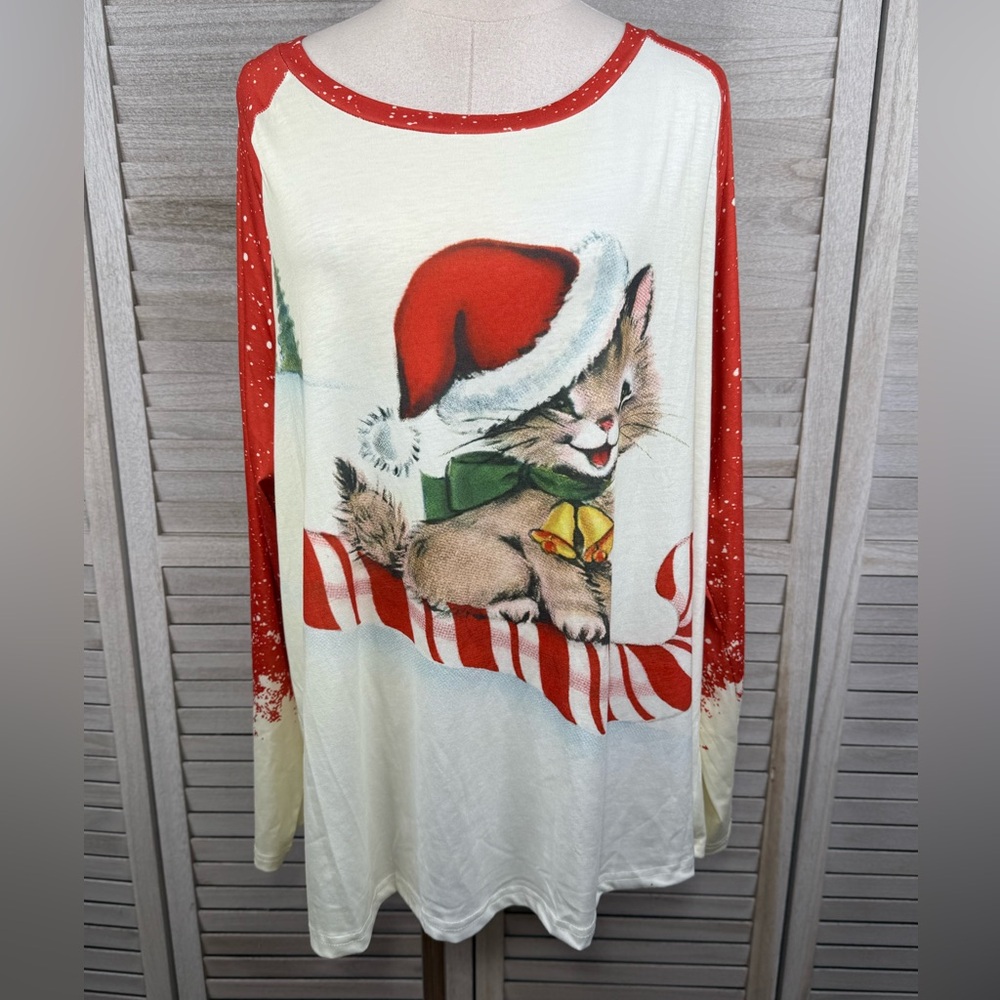 Women's Christmas Kitten Long Sleeve Tee-2XL